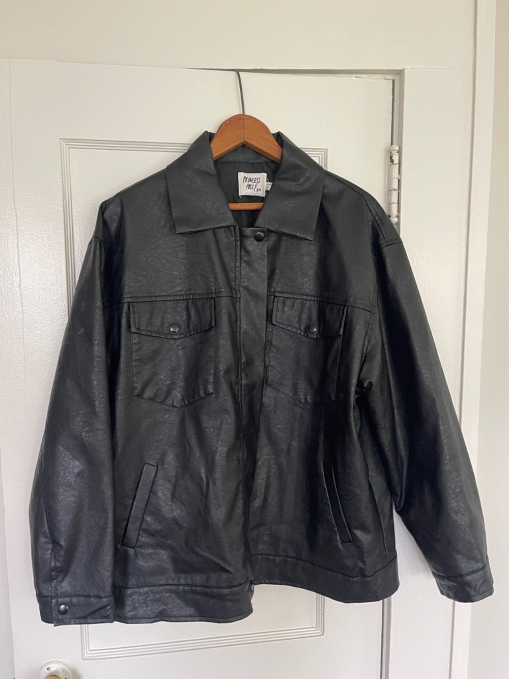 Princess Polly Black Faux Leather Bomber Jacket